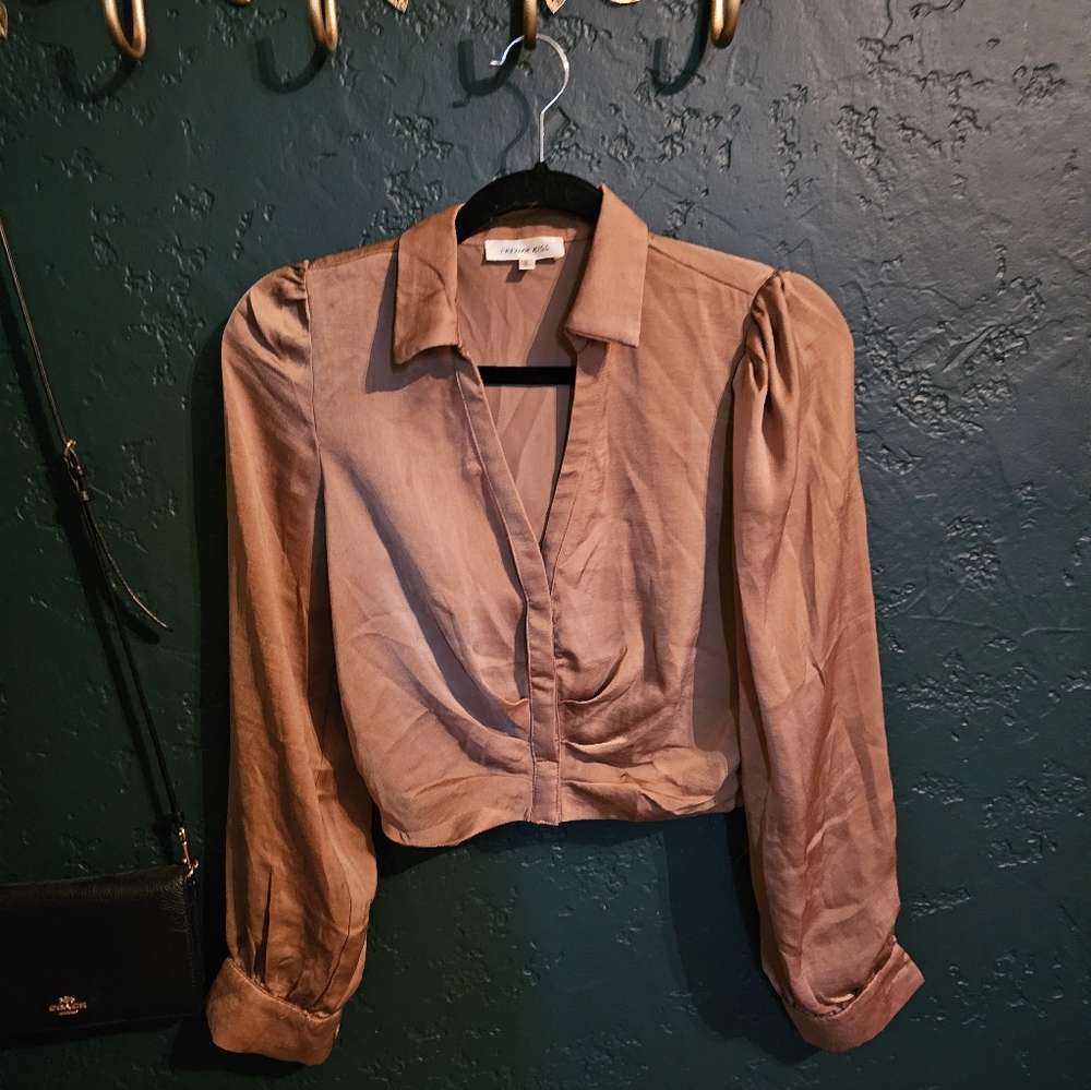 Collared Wrap-Front Long Sleeve Blouse